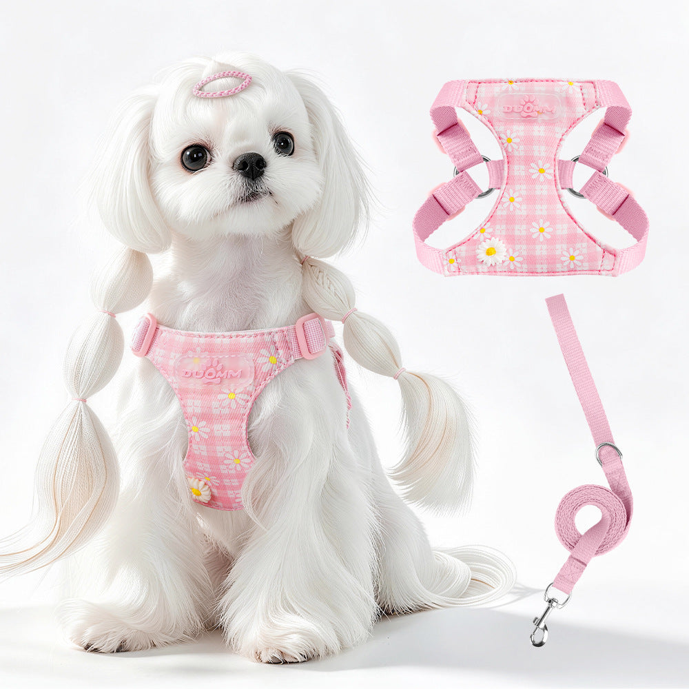 Floral Adjustable Pet Harness & Leash Set for Small Dogs and Cats