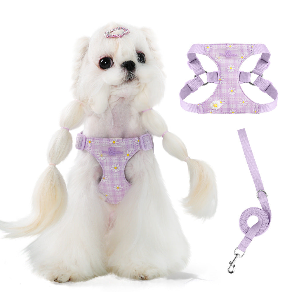 Floral Adjustable Pet Harness & Leash Set for Small Dogs and Cats