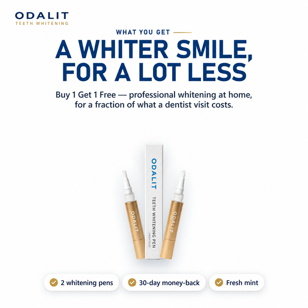 Whiter Teeth in Minutes · ODALIT™ Gold Whitening Pen
